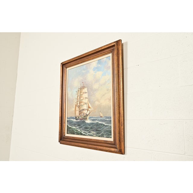 Georg Seekatz Reproduction Oil Painting on Canvas of Clipper Ship in Carved Giltwood Frame For Sale - Image 4 of 16