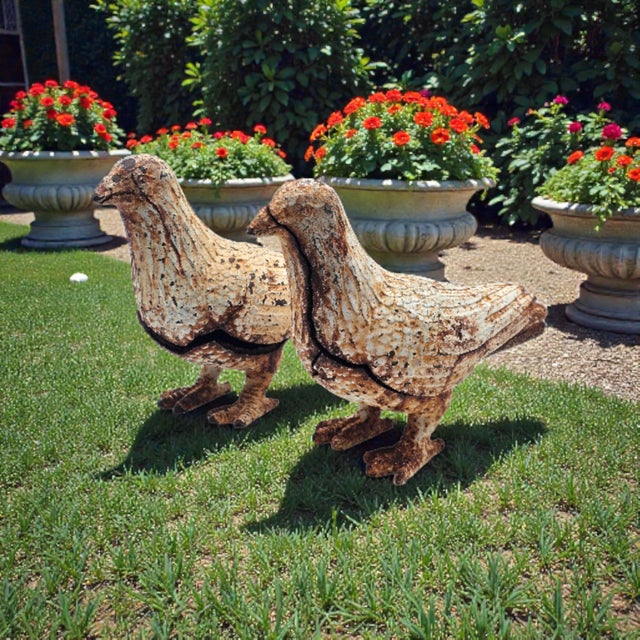 Farmhouse Mid-Century Cast Iron Garden Dove Sculptures, Matched Pair For Sale - Image 3 of 18