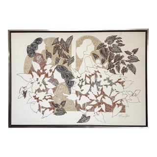 Vintage Jillian Field Modernist Serigraph on Canvas – Large Mid-Century Modern Wall Art For Sale