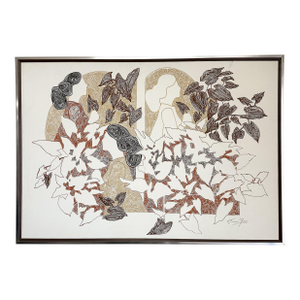 Vintage Jillian Field Modernist Serigraph on Canvas – Large Mid-Century Modern Wall Art