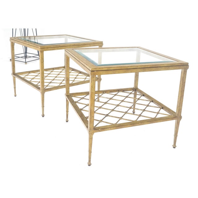 Baker Furniture Company Pair of Square Glass Top Gold Gilt Metal Glass Top End Tables Stands For Sale - Image 4 of 9
