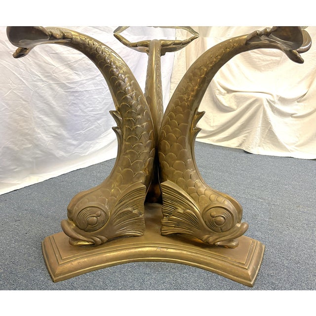 1960's Italian Hollywood Regency Brass Koi Fish Dining Table With Beveled Glass Top For Sale - Image 14 of 15