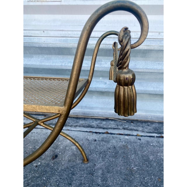 1970s Rope Gilt Metal and Teasel Bench . For Sale In Miami - Image 6 of 12