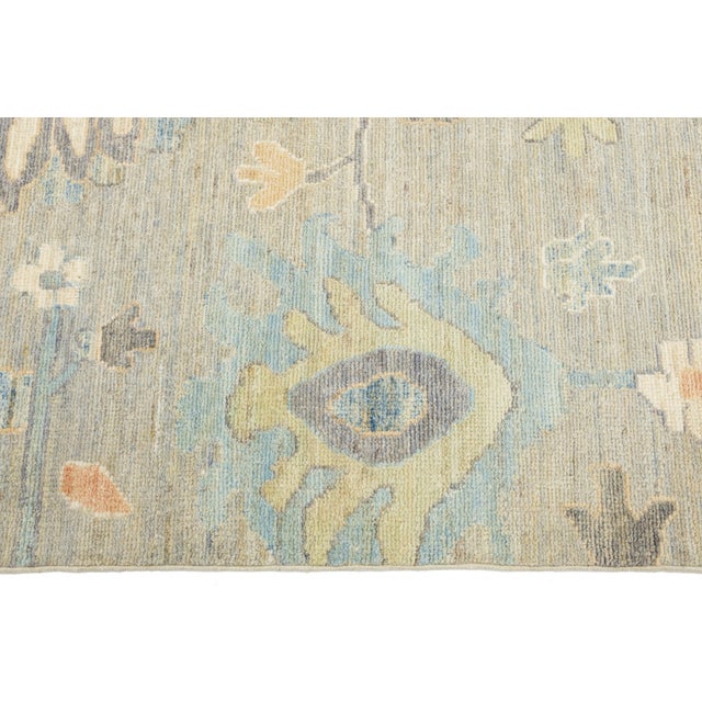 8 X 10 Beige Modern Oushak Style Wool Rug With Soft Botanical Motifs For Sale - Image 9 of 10