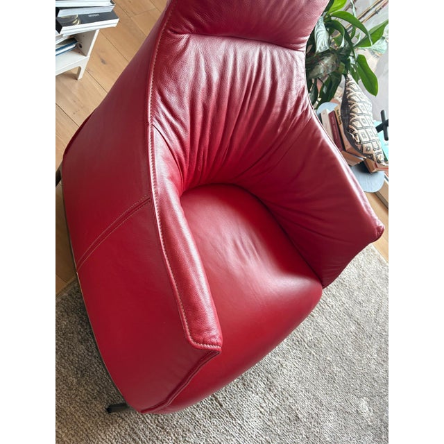 Red Poltrona Frau Archibald and Ottoman by Jean-Marie Mas, Set of 2 For Sale - Image 8 of 16