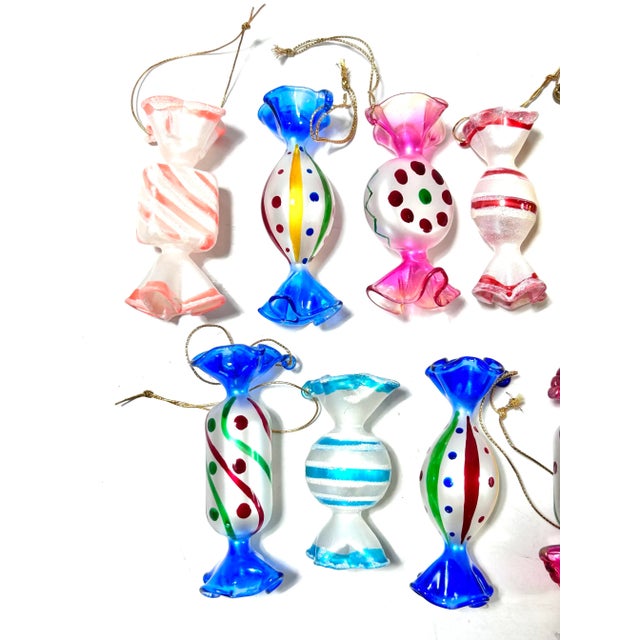 Vintage Hand Blown Glass Candy Christmas Ornaments - A Set of 13 For Sale - Image 9 of 12