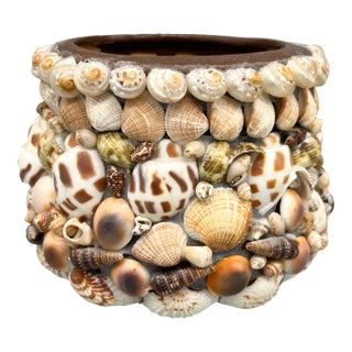 Vintage Hawaiian Seashell-Encrusted Terracotta Cachepot Planter For Sale