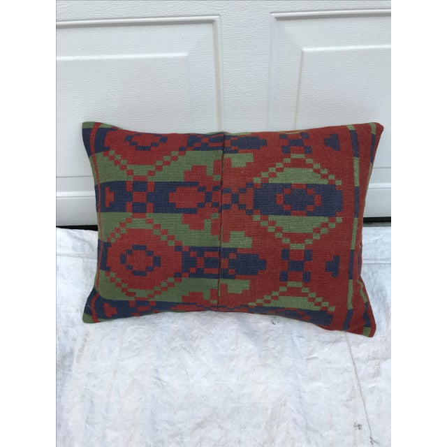 Custom made pillow from a vintage Southwestern style rug wool fragment textile. New linen back, down feather insert and...