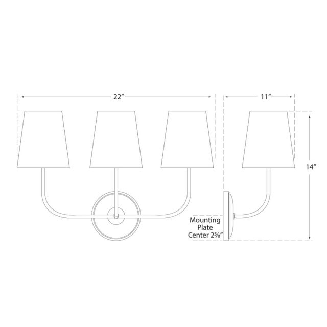 Modern Thomas O'Brien for Visual Comfort Signature Vendome Triple Sconce in Bronze with Linen Shades For Sale - Image 3 of 4