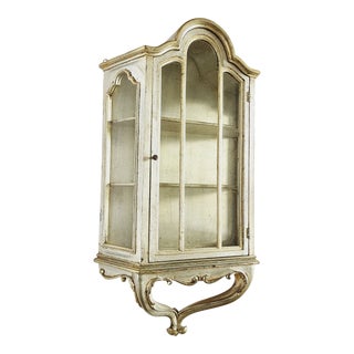 Vintage Florentine Silver Giltwood Wall Curio Cabinet For Sale