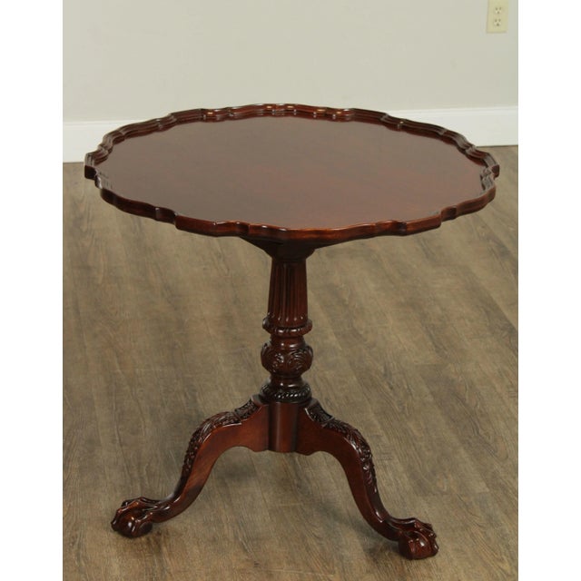 Wood Chippendale Style Carved Mahogany Piecrust Tilt Top Tea Table For Sale - Image 7 of 13