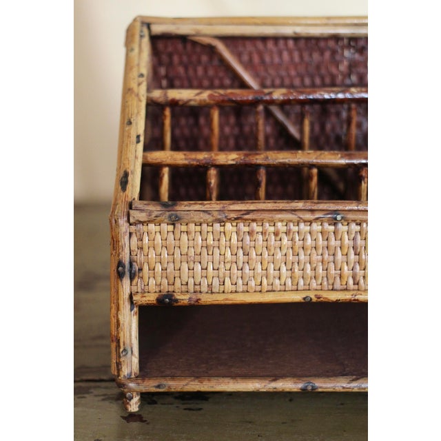 Woven and Bamboo Letter Holder or Desk Organizer For Sale - Image 6 of 8