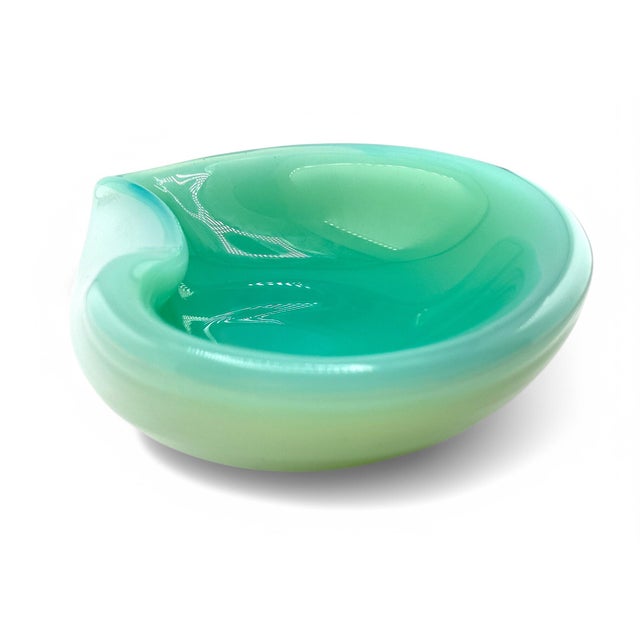 Murano Glass Sommerso Vintage Murano Glass Sommerso Ashtray Seguso Poli Barbini Venini Teal & White For Sale - Image 4 of 6