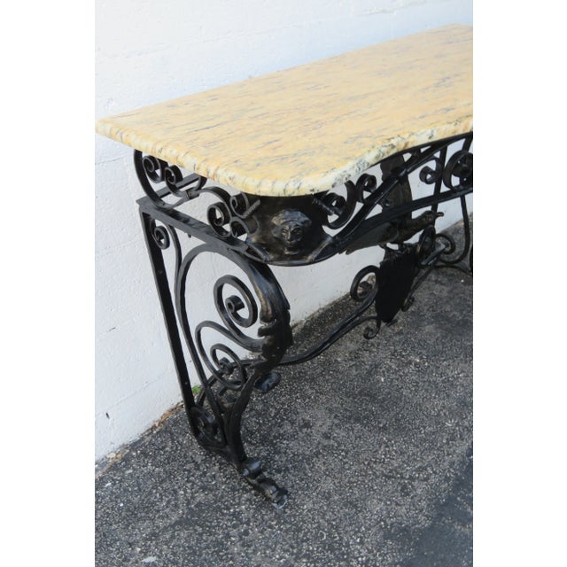 Art Deco Style Marble Top Painted Black Metal Bird Design Console Table For Sale In Miami - Image 6 of 13