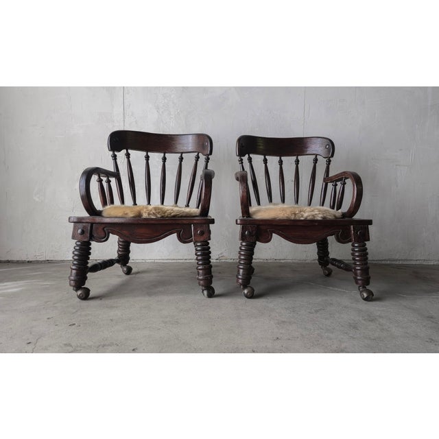 Pair of Antique English Jacobean Windsor Lounge Chairs For Sale - Image 4 of 12