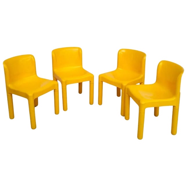 Yellow Model 4875 Chairs by Carlo Bartoli for Kartell, 1974, Set of 4 For Sale