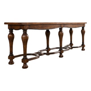 Country French Provincial Style Oak Trestle Console Table 8 Ft. For Sale