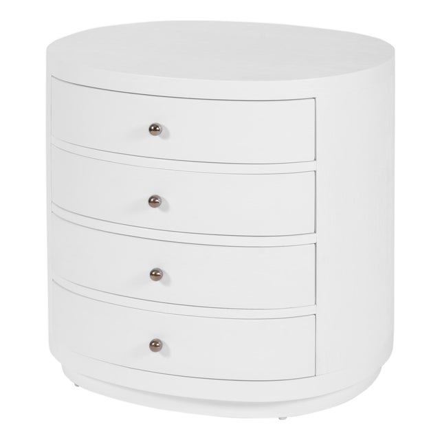 Nora 28 in. W Oval Wood 4 Drawer Nightstand, Textured White For Sale