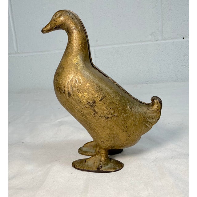 Antique 1900's Ac Williams Hand Painted Cast Iron Gold Duck Goose Still Bank For Sale - Image 4 of 10