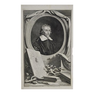 18th C. Portrait of William Harvey, MD Known for 17th C. Circulatory System Discoveries, 1739 For Sale