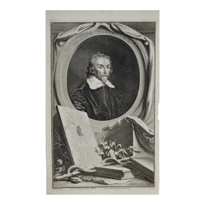 18th C. Portrait of William Harvey, MD Known for 17th C. Circulatory System Discoveries, 1739