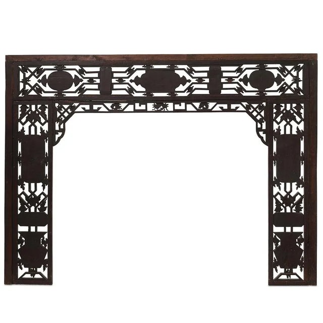 This decorative marriage bed fascia is crafted from beech and pine wood and dates back to circa 1850 in Jiangsu, or...