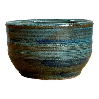 Vintage Blue Glazed Pottery Bowl For Sale