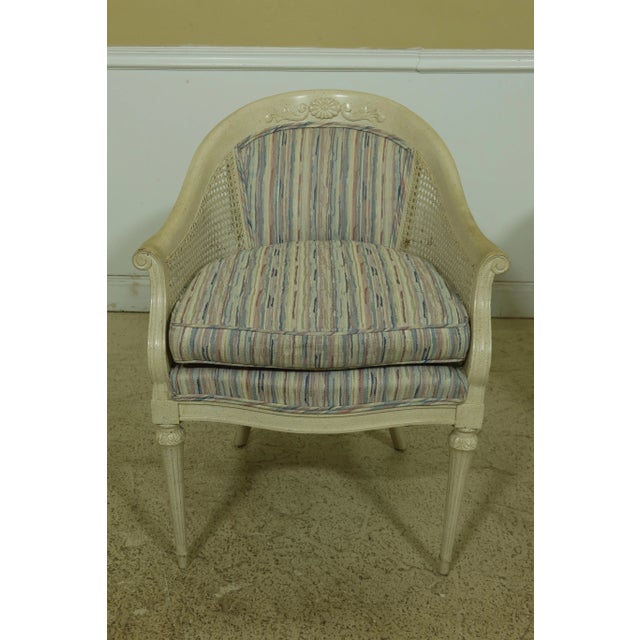 French French Louis XVI Style Paint Decorated Cane Side Armchairs - a Pair For Sale - Image 3 of 11