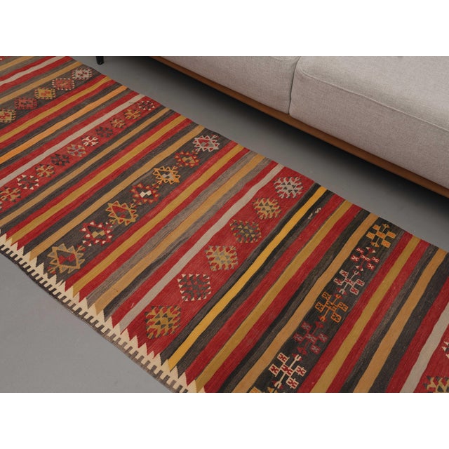 Textile 1970s Vintage Handmade Wool Cotton Red Runner Rug For Sale - Image 7 of 11