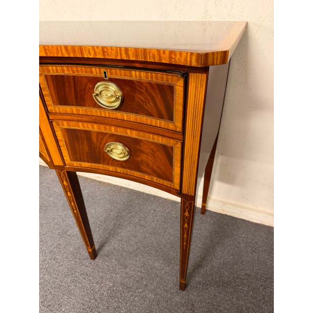 Late 20th Century Hepplewhite Style Mahogany Console Sideboard With Satinwood Inlay, Circa 1990 For Sale - Image 9 of 12