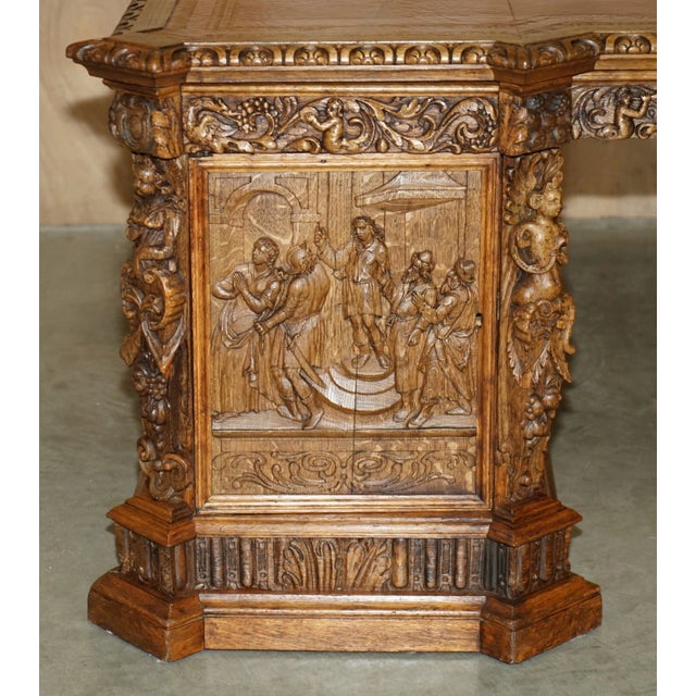 Exhibition Quality 19th Century Walnut Partner Desk With 17th Century Hand-Carved Religious Panels For Sale - Image 13 of 18
