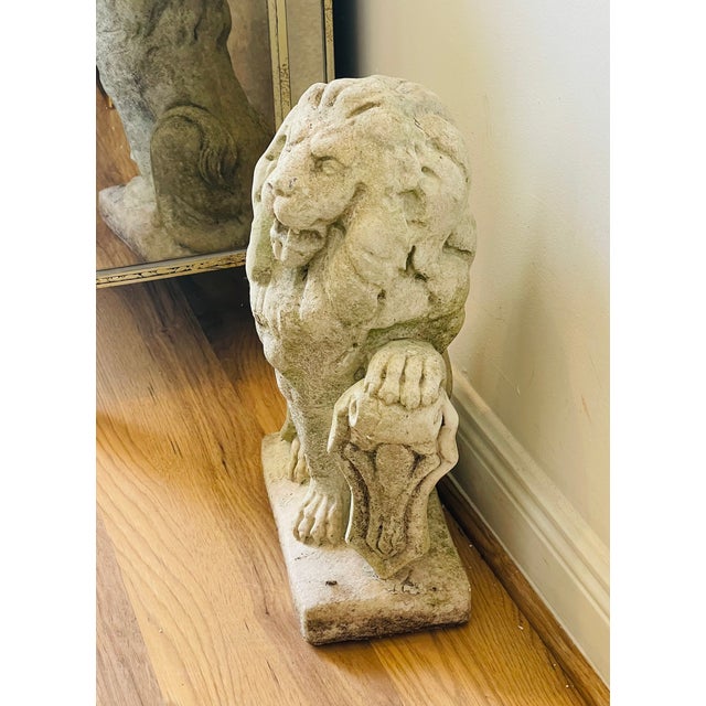 Shabby Chic Antique Concrete Garden Lion Sculpture For Sale - Image 3 of 5