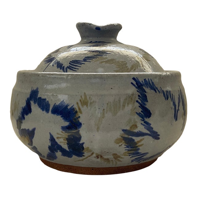 Ceramic Crock With Painted Leaves For Sale
