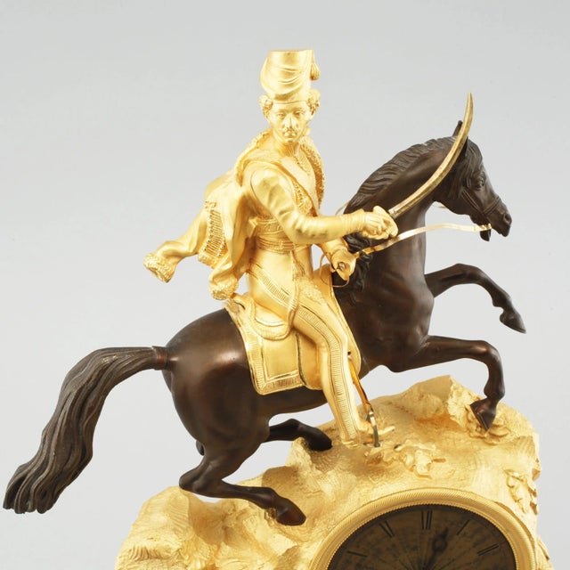 Metal Cavalryman Mantel Clock For Sale - Image 7 of 9