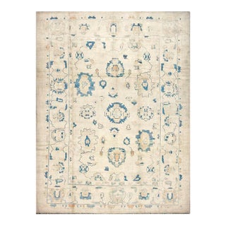 21st Century Turkish Oushak Wool 8x11 Ivory & Blue Handmade Area Rug #1144190 For Sale