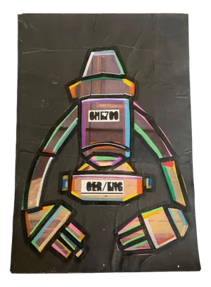 Renato Volpini, Useless Machine, Collage and Tempera, 1970s