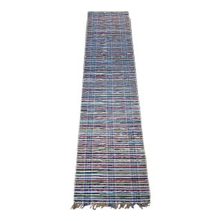 Vintage American Rag Runner, Handwoven Wool & Cotton, Multicolor Stripe Pattern, 3x35 For Sale