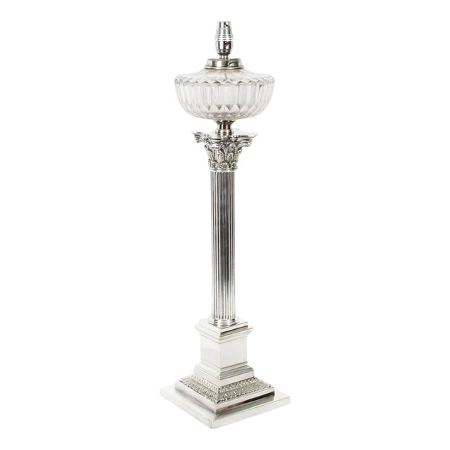 Victorian Silver-Plated Corinthian Column Table Lamp, 19th Century For Sale