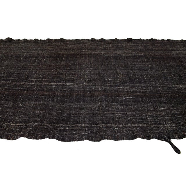 1960s 1960s Long Vintage Dark Brown Solid Mid-Century Modern Style Kilim Wool Runner For Sale - Image 5 of 8