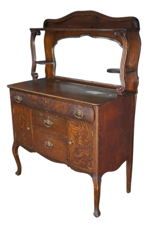 Antique American Victorian Tiger Oak Sideboard Buffet & Hutch Barback Mirror 63"