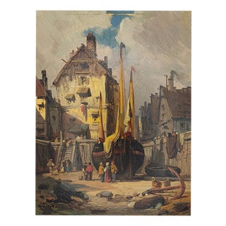 French Artist, The Fishing Village, 1800s, Oil Painting For Sale