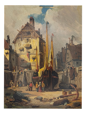 French Artist, The Fishing Village, 1800s, Oil Painting