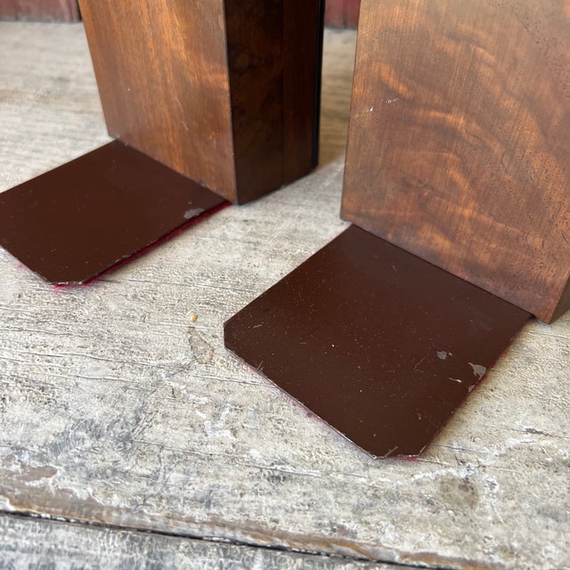 Solid American Walnut Vintage Bookends With Black Accents & Red Felt Bottoms For Sale - Image 10 of 16