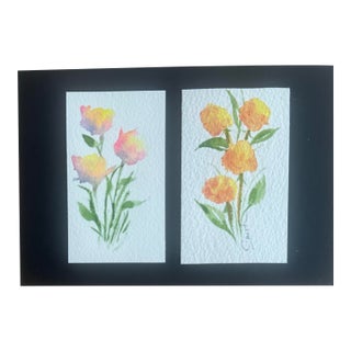 Floral Watercolors Diptych by Nancy Smith For Sale