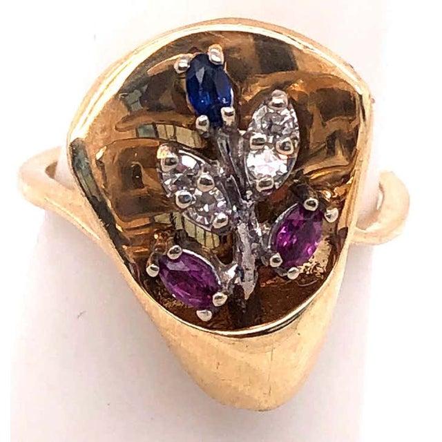 14 Karat Yellow and White Gold With Semi Precious Stones Freeform Ring, Size 8 For Sale In New York - Image 6 of 12