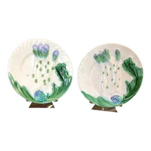 French Faience Salins Barbotine Majolica Plates - a Pair