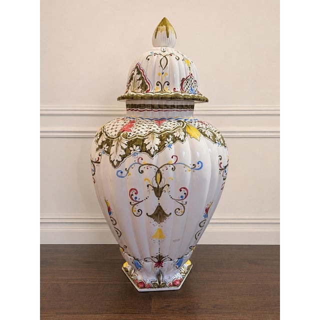 Monumental Signed Italian Hand-Painted Porcelain Lidded Urn by M. Dalla Costa, 35" For Sale In Dallas - Image 6 of 12