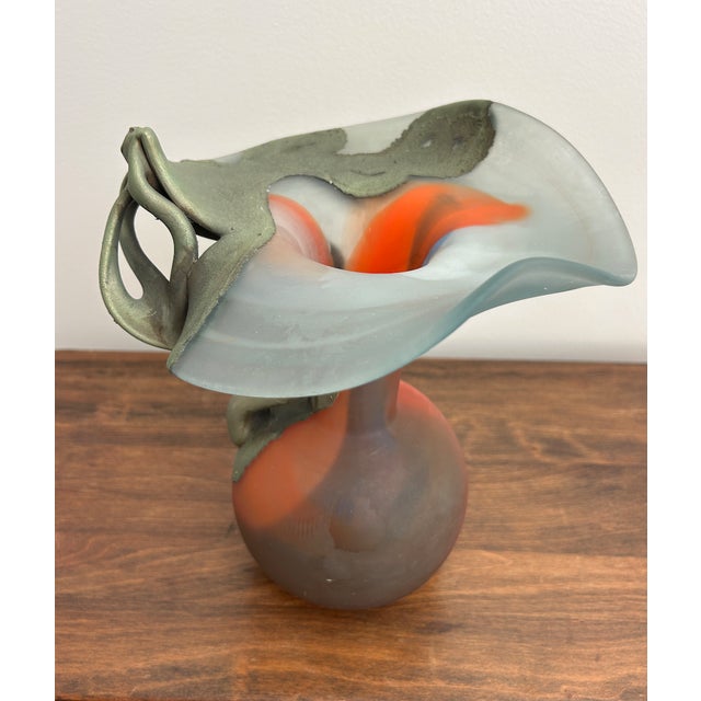 F. Silviy Signed Italian Art Glass Vase – Sculptural Pâte De Verre & Patinated Metal – Attributed to Murano, Venice Italy – 20th Century For Sale - Image 11 of 15