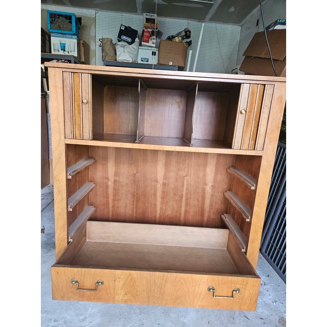 Wood Vintage Baker Furniture Mid-Century Modern High Chest With Tambour Doors For Sale - Image 7 of 8