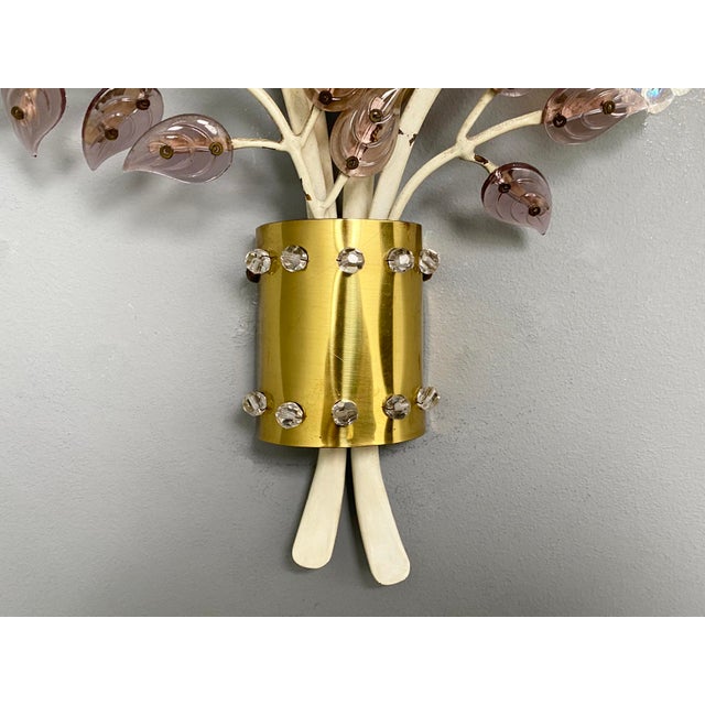 Mid-Century Modern Wall Lamp with Crystal Flowers by Oswald Haerdtl for J.L. Lobmeyr, Vienna, Austria, 1950s For Sale - Image 3 of 7